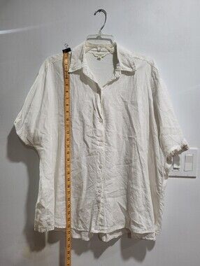 Max Studio London White Linen Blend Button Front Blouse Size 1X